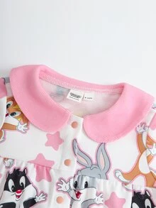 LOONEY TUNES X SHEIN Baby Girl Cartoon Star Print Romper - Pink - View 3