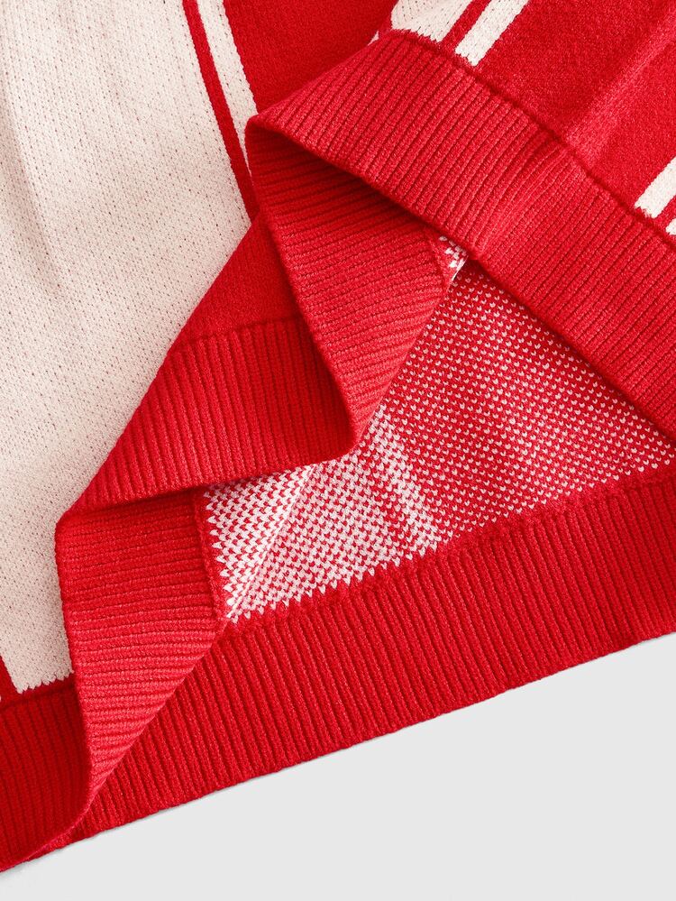 ROMWE MEN Street Life Men's Jacquard Striped Colorblock Short Sleeve Knit Top - Red - View 6