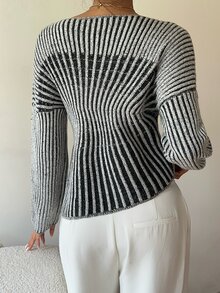 RiviMae Women's Colorblock Design Pullover Sweater - Black and White - View 2