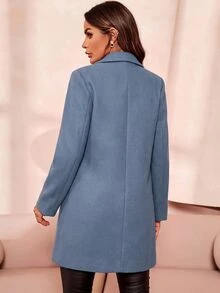 SHEIN Clasi 女款時尚鈕扣口袋長袖大衣 - 霧霾藍 - 查看 2