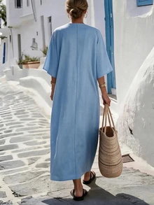 Vaclyn Women's Fashion Casual Vacation Dress - Baby Blue - View 2