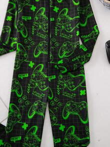 Boys' Game Console Neon Colorful Pattern Front Zipper Long Sleeve Long Jumpsuit Snug Fit Loungewear - Multicolor - View 6