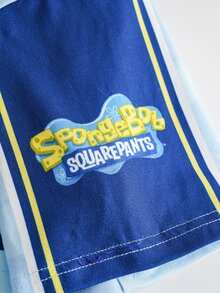 SpongeBob SquarePants | SHEIN Tween Boy Cartoon Print Colorblock Short Sleeve Vacation T-Shirt - Blue - View 6