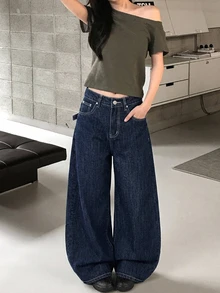 DAZY Women's Washed Heavy-Duty Korean Style Loose Fit Jeans - Dark Wash - View 3
