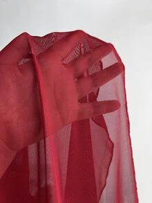 Elamini Set Gaun Mini Seksi Leher V Model Halter Warna Merah Anggur Minimalis untuk Pesta Wanita + Atasan Syal - Burgundy - View 6