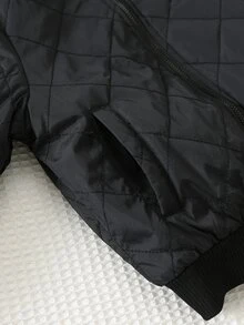 Cozy Pixies 小男孩冬季菱格紋黑色填充外套 經典刺繡棒球風舒適外套 - 黑色 - 查看 4