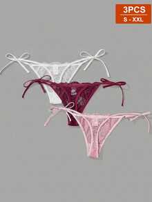 SHEIN 3件組女士蕾絲丁字褲內褲套裝 - 彩色 - 查看 2