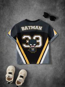 BATMAN X SHEIN Young Boy Color Block Patchwork Cartoon Print T-Shirt - Multicolor - View 2