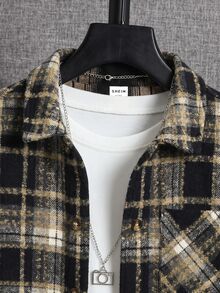 SHEIN 兒童青少年男孩休閒日常舒適格紋翻領寬鬆長袖梭織鈕扣襯衫 - 彩色 - 查看 6