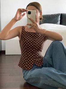 Siren Gaze Women's Summer Casual Polka Dot Print Tank Top - Coffee Brown - View 4