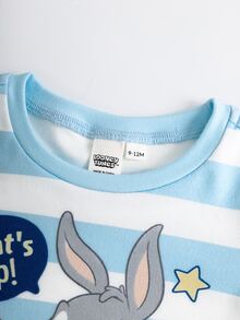 LOONEY TUNES X SHEIN 男嬰條紋圓領長袖上衣與長褲居家休閒套裝 - 藍色 - 查看 3