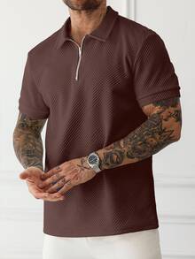 Manfinity Homme 男士大尺碼成熟休閒短袖 Polo 衫 - 棕色 - 查看 3