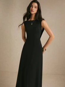 Poéselle 女款優雅性感純色露背長洋裝 - 黑色 - 查看 9
