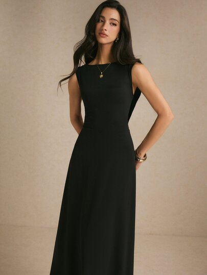 Poéselle Women's Elegant Sexy Black Backless Long Dress,Black Dress,Elegant Party Dress,Birthday Dress,Elegant Dresses,Work Outfits,Fall/Winter