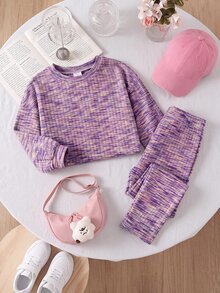 SHEIN 女童秋季休閒T恤與長褲套裝 - 彩色 - 查看 5