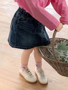 Dazy Kids Young Girls' Washed Distressed Loose Casual Washed Blue Denim Skirt, Autumn/Winter - Dark Wash - View 1
