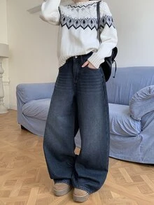DAZY Quần jean denim nữ phong cách Hàn Quốc dáng rộng thoải mái giặt wash - Màu xanh lam - Xem 5