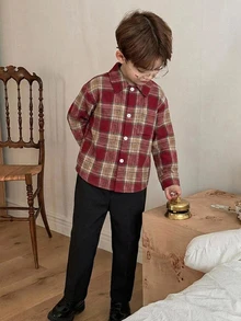 Dazy Kids Young Boy Plaid Long Sleeve Single-Breasted Casual Shirt Fall - Red - View 4