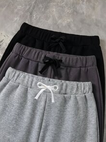 SHEIN 兒童青少年男孩純色抽繩腰休閒百搭運動長褲 冬季 - 彩色 - 查看 5