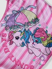 Chillnights My Little Pony X SHEIN طقم كاميسول وسروال داخلي بفيونكة وخطوط وردية 4 قطع - متعدد الألوان - مشاهدة 9