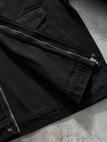 AXEPEAK Jaket Pria Warna Hitam Abu-abu dengan Resleting dan Kancing - Hitam - View 6