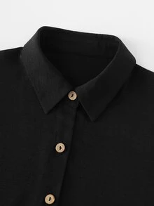 SHEIN LUNE Women's Black Long Sleeve Button Decor Dress Vacation Autumn Casual Basic - Black - View 6