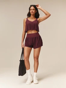 OutZeal Women Sports Tank Casual Gym Workout Breathable Vent Bra-In With Removable Pads Cropped T-Shirt - Burgundy - View 4
