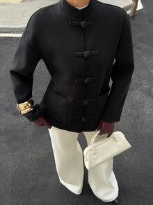 FavEase Women's Autumn/Winter Fashion Solid Color Overcoat - Black - View 5