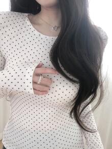 DAZY 女款韓式波點優雅女孩長袖蝴蝶結襯衫 - 白色 - 查看 5
