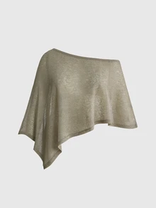 ROMWE Hippie Vacation Style Off-Shoulder Asymmetrical Hem Mesh Hollow Out Plus Size Women's Top Cover-Up - Khaki - View 1