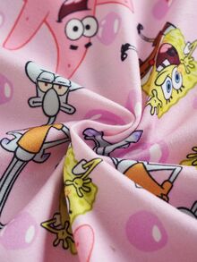 SpongeBob SquarePants | SHEIN 女童卡通印花短袖上衣與短褲居家休閒套裝 - 彩色 - 查看 8