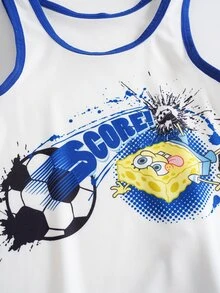 SpongeBob SquarePants | SHEIN Young Boy Letter Cartoon Print Tank Top And Hipster Underwear Set - Blue and White - View 5