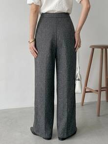 FRIFUL Women's Fashion Drawstring Waist Pleated Versatile Long Pants Brunch Office Work Gray Autumn Casual Business Casual Elegant - Grey - View 4