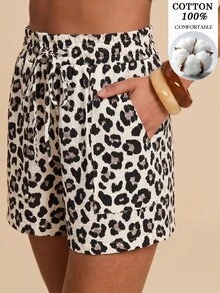Travachic Women's Leopard Print Drawstring Waist Pocket Casual Shorts - Multicolor - View 1