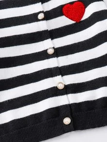 SHEIN Young Girl Loose Casual Minimalist Comfortable Round Neck Striped Pattern Cardigan Sweater Pants 2 Pieces Set Autumn Kids - Black and White - View 4