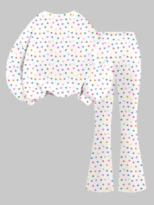 Young Girl Casual Cartoon K-Pop Girl Group Pattern, Dopamine Colorful Heart, Minimalist Loose Round Neck Long Sleeve Sweatshirt And Flare Pants 2-Piece Set, Suitable For Autumn/Winter, Street Retro Style, Comfortable And Relaxed, Children's Autumn Layering, Y2K, Sports Set, Outings, Street Photography, Campus, Chill - Multicolor - View 3