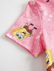 SpongeBob SquarePants | SHEIN 少女卡通印花休閒日常居家短袖睡裙 - 粉色 - 查看 4