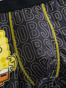 SpongeBob SquarePants | SHEIN Celana Dalam Boxer Pria dengan Motif Huruf Kartun - Hitam - View 5
