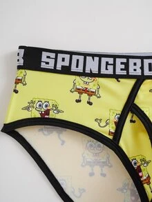 SpongeBob SquarePants | SHEIN 男士字母腰帶卡通印花休閒三角內褲 - 黃色 - 查看 3