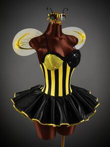 Amplova Women's Yellow & Black Striped Waist-Cinching A-Line Mini Dress - Yellow - View 5