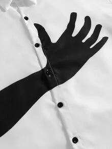 ROMWE MEN Goth Men's Summer Casual Arm Print Shirt - White - View 3