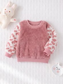 SHEIN Baby Girl Winter Warm Cow Print Patchwork Sweatshirt - Pink - View 7