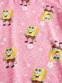SpongeBob SquarePants | SHEIN 少女卡通印花休閒日常居家短袖睡裙 - 粉色 - 查看 5