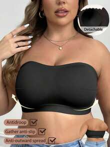 SHEIN Plus Size Bandeau Side-Closure Bra, 1pc - Black - View 5