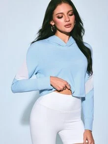 Sovereign Charm Women's Colorblock Casual Daily Hooded Sweatshirt - Baby Blue - View 3