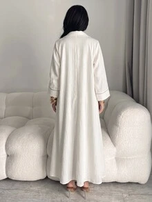 Al Najma Women's Floral Embroidered Beaded Decor Arabian Dress - Apricot - View 2
