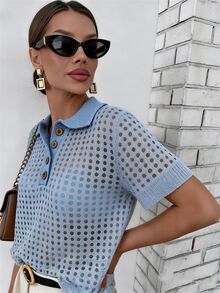 EMERY ROSE Women's Colorblock Casual Versatile Daily Wear Knit Top - Baby Blue - View 5
