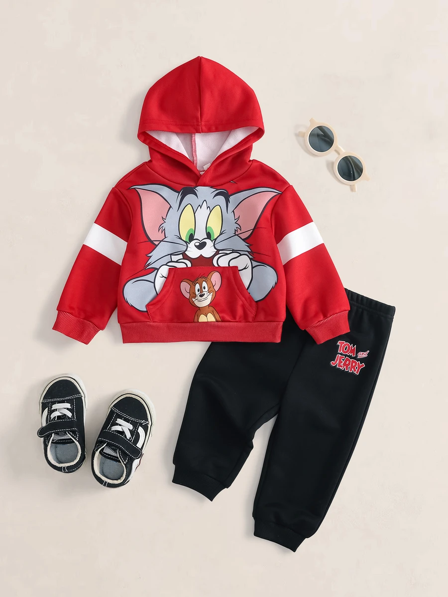 TOM & JERRY X SHEIN Baby Boy Cartoon Print Long Sleeve Hoodie And Sweatpants Casual Set - Multicolor - View 1
