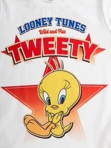 LOONEY TUNES X SHEIN Tween Boy Crew Neck Long Sleeve Casual Loose Sweatshirt - White - View 5