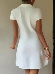 RiviMae Women's All-Match Fashion Polo Collar Minimalist Elegant Commute Versatile Casual Vacation Knit White Dress Brunch Summer - White - View 4